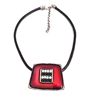 CHICO'S  DARK BURGUNDY AND BLACK RHINESTONE PENDANT CORDED 17-20" NECKLACE